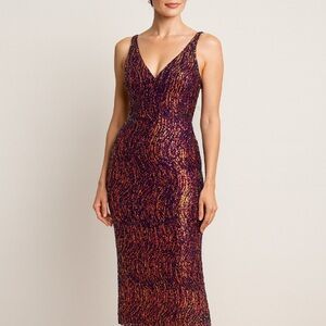 Sequin Ombre Bodycon Midi Dress V-Neck Sleeveless